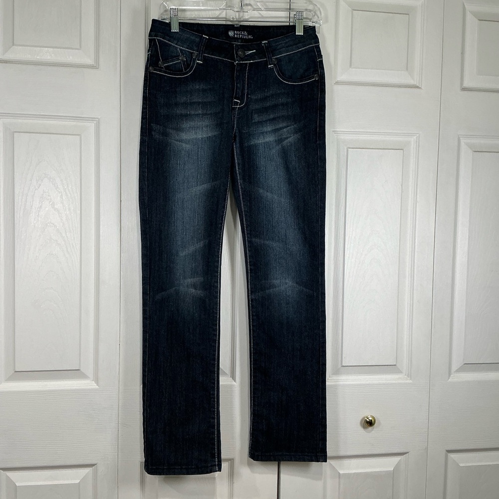 🩷 Rock & Republic Blue Denim Jeans Rhinestone Pockets - 25 (01308)